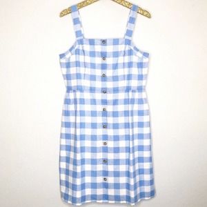 J. Crew Factory Gingham Blue White Print Dress 12